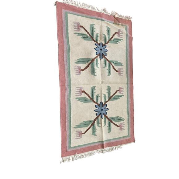 Handmade VTG Wool Rug Native Design Southwestern Hand Woven Art READ - Picture 6 of 10